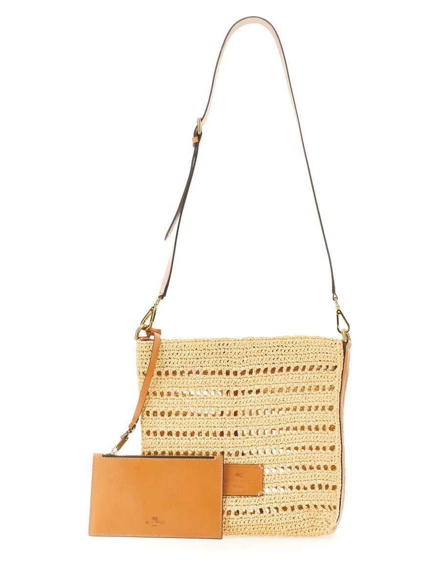Etro PERFORATED RAFFIA SHOULDER BAG