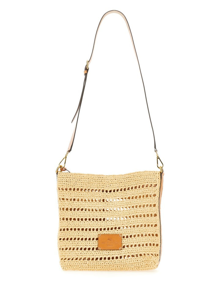 Etro PERFORATED RAFFIA SHOULDER BAG