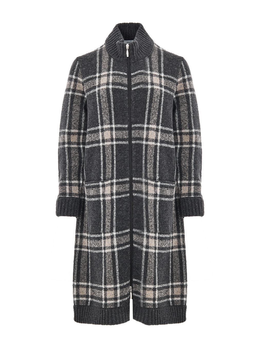 Gran Sasso Jacquard BouclÃ© Coat in Gray with Maxi Zip