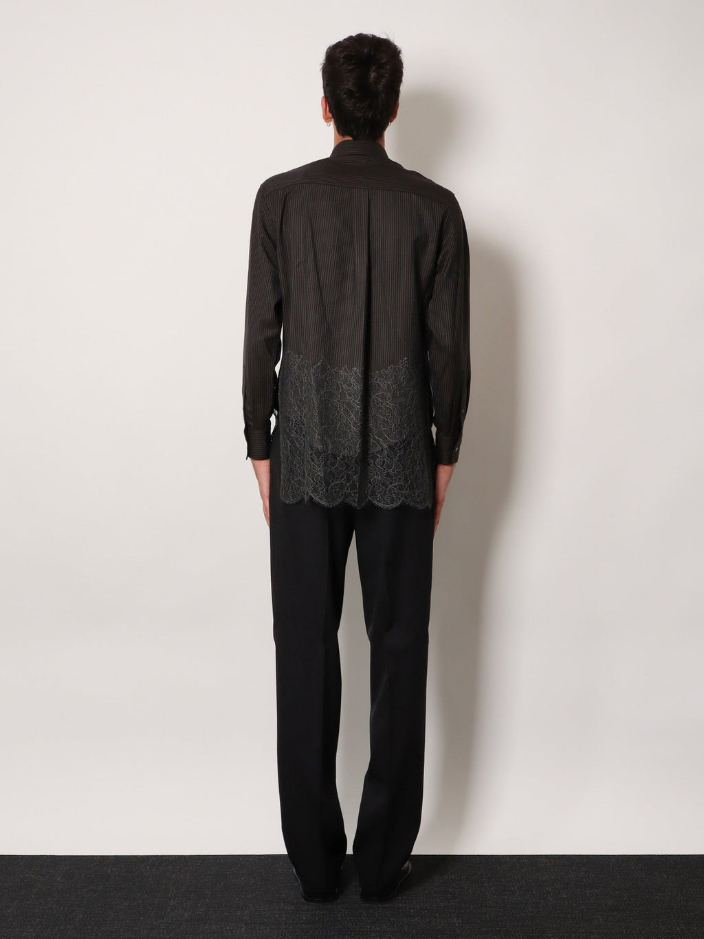 Fendi Pinstriped wool shirt with lace insert