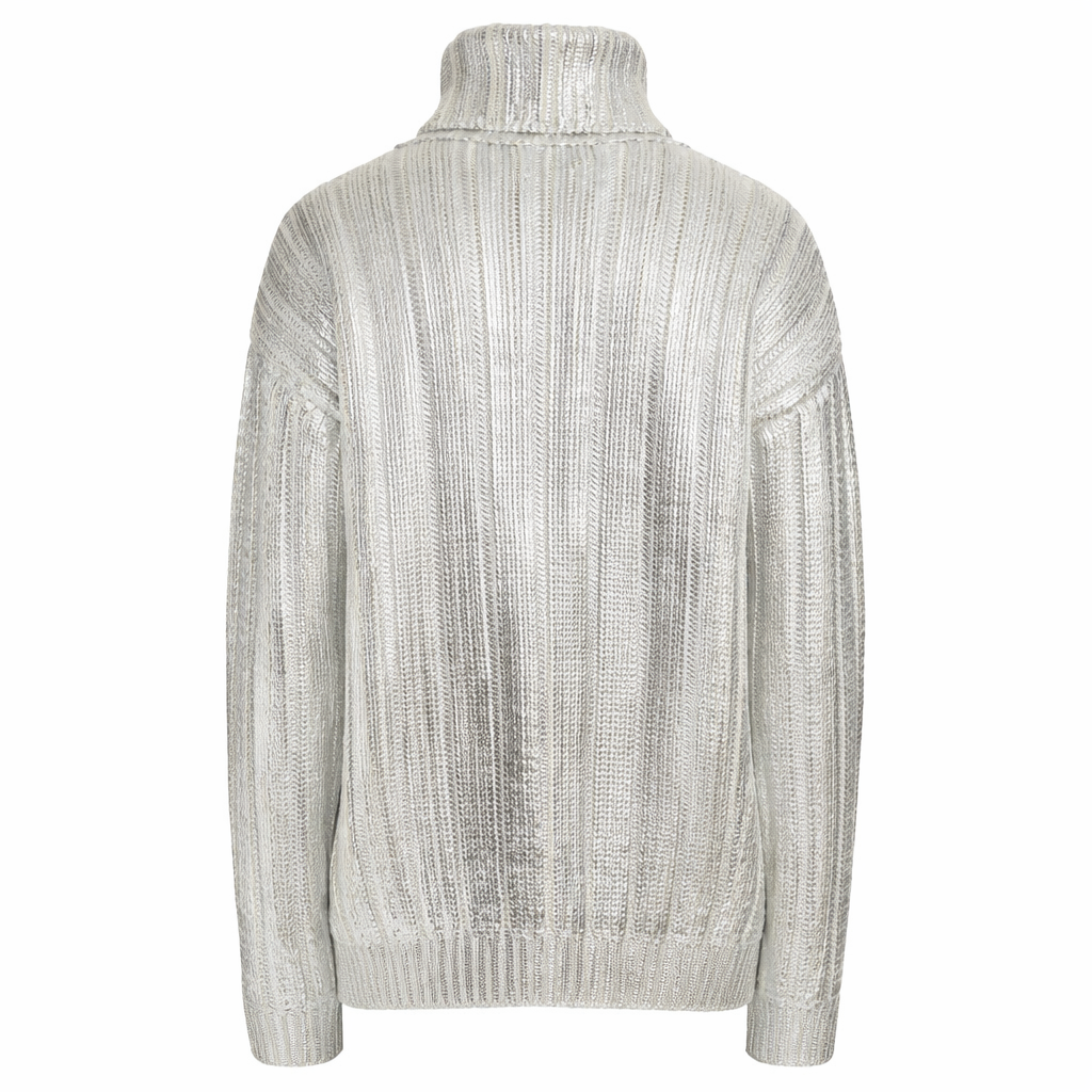 Balmain Man Metallic Cabled Turtleneck Grey