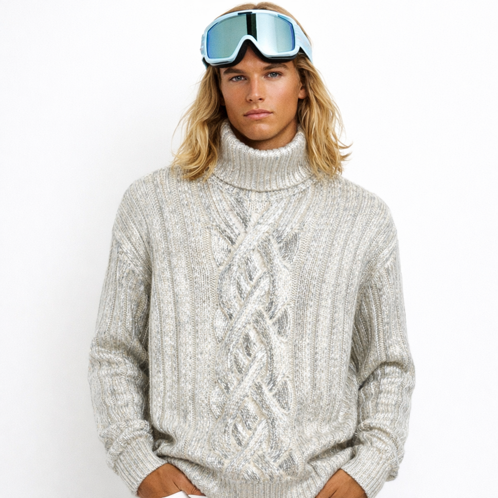 Balmain Man Metallic Cabled Turtleneck Grey