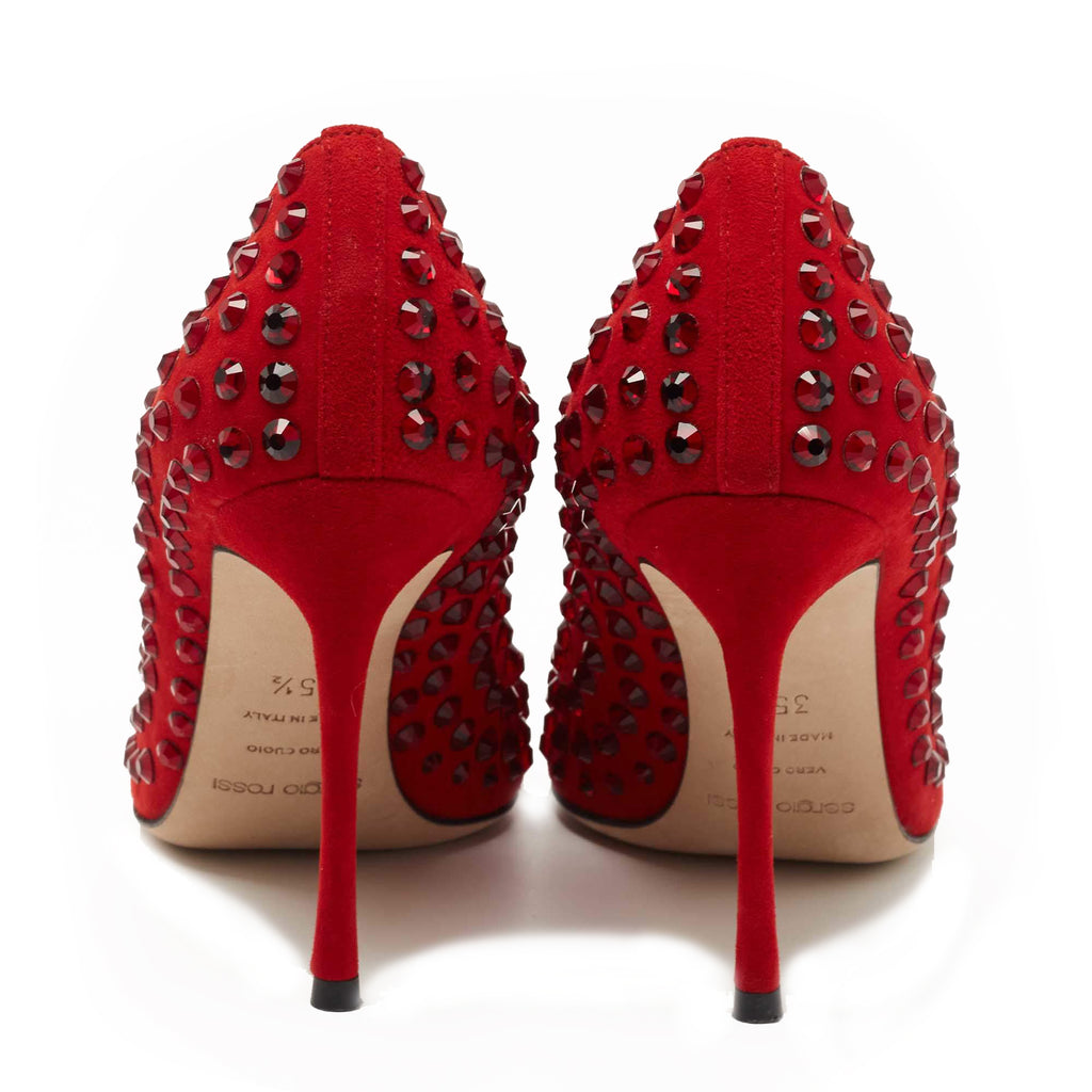 Red Suede Studded Pointed strass