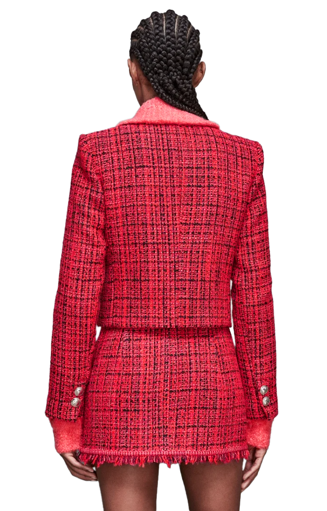 Patrizia Pepe Woman Jacket Cropped Coral Tweed Red