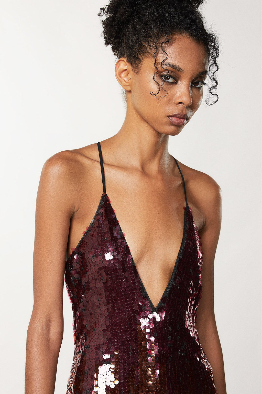 abito sequins degrade bordeaux