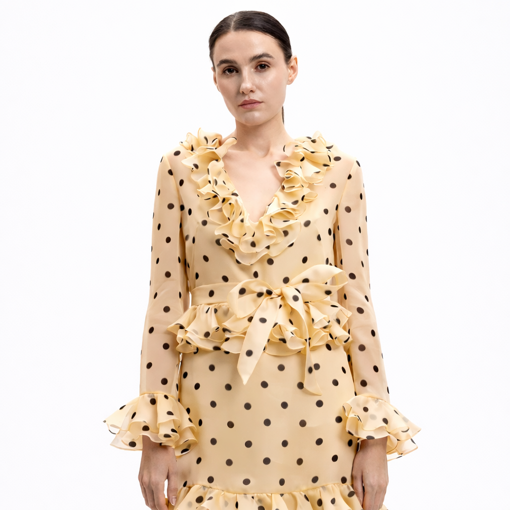 Valentino Garavani Woman Dress Silk Polka Dot Beige
