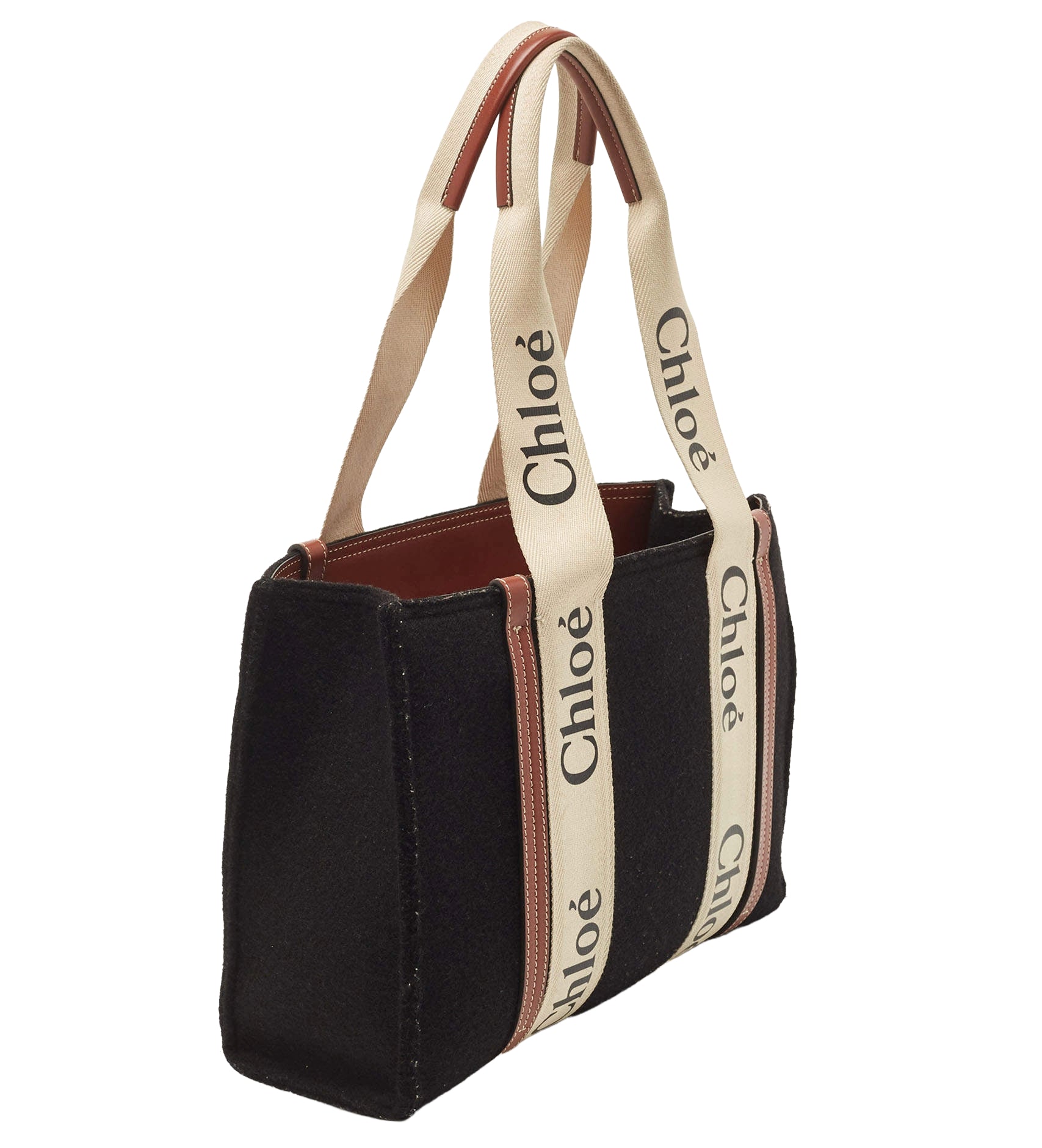 chloé Woman Woody Wool Leather Crossbody Bags Black