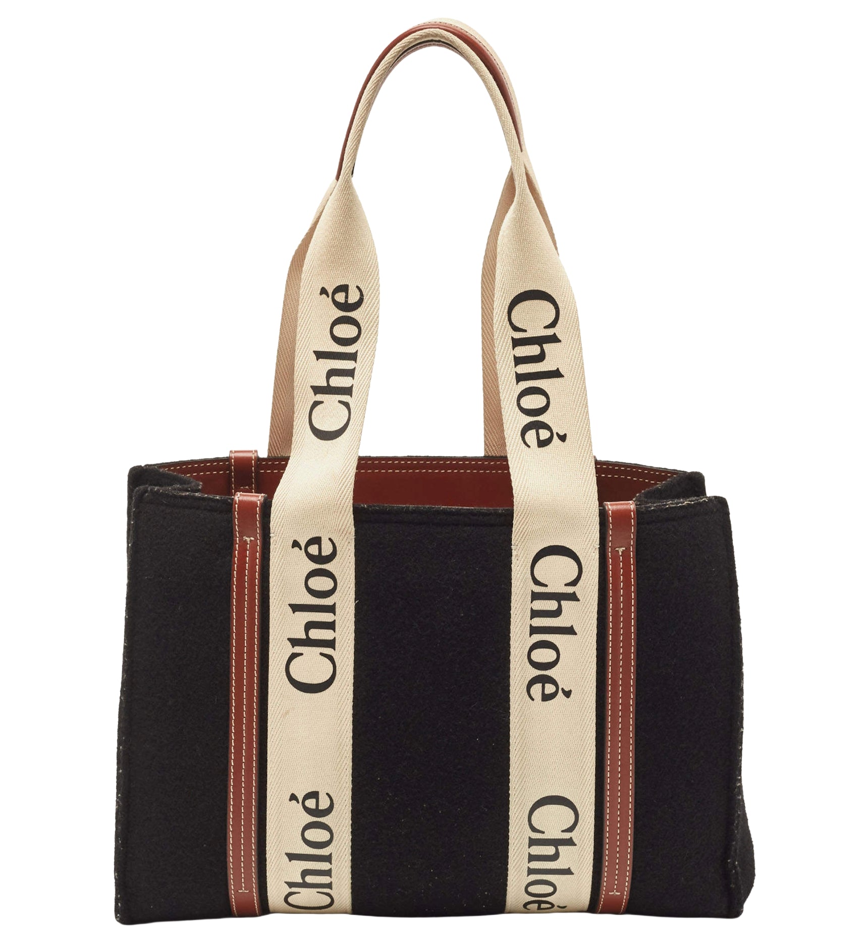 chloé Woman Woody Wool Leather Crossbody Bags Black