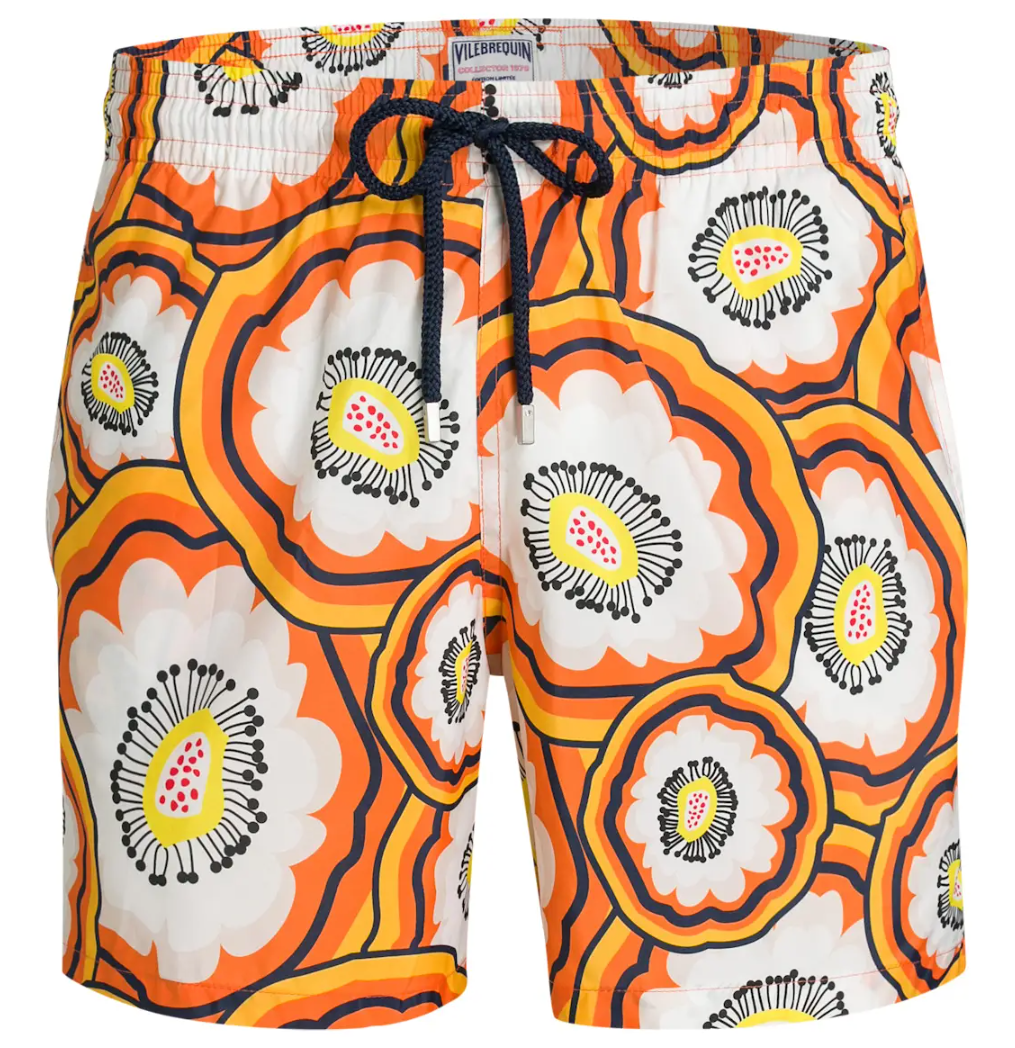 Vilebrequin Man Swim Shorts Flowers Orange