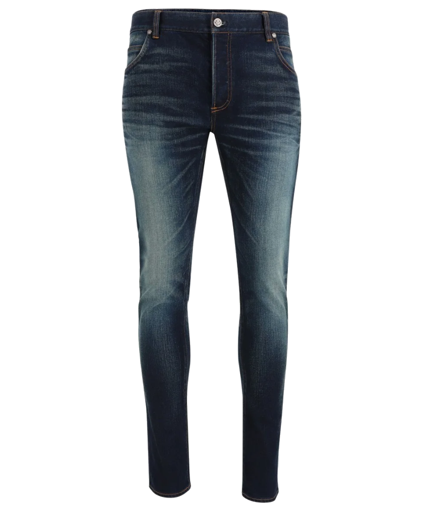 Balmain Cotton Jeans Skinny Blu Blue