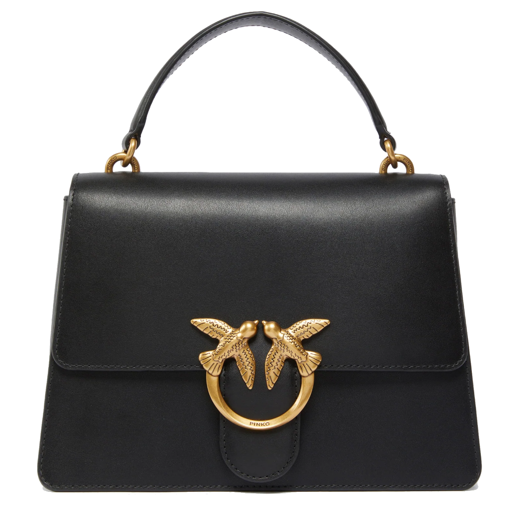 Pinko Calfskin Love One Bag Top Handle Black