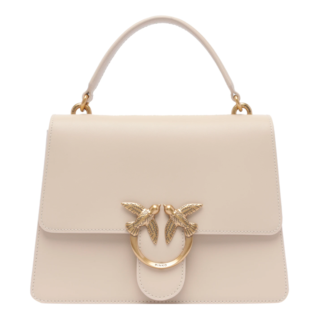 Pinko Calfskin Love One Bag Top Handle Beige