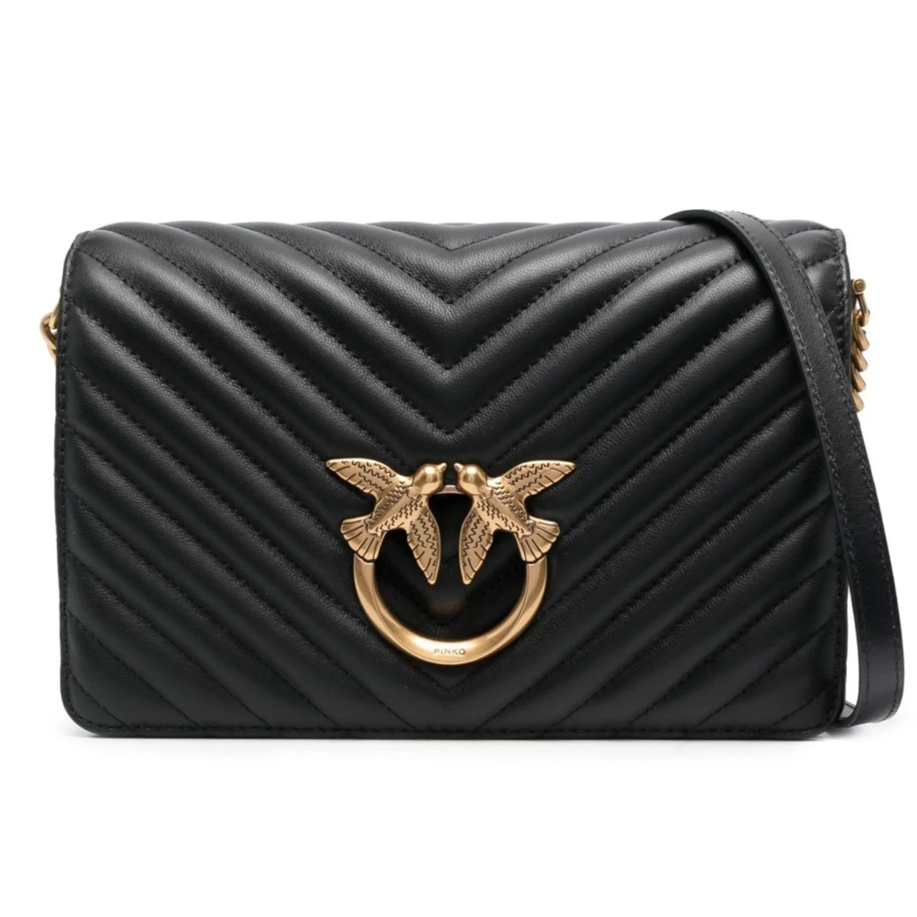 Pinko Calfskin Love Click Classic Nappa Chevron Black