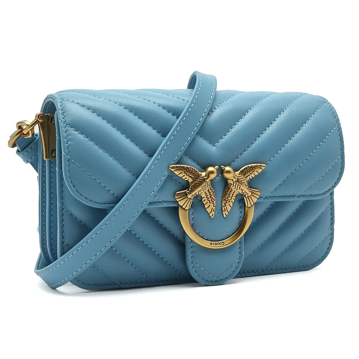 Pinko Calfskin Love Bell Mini Nappa Chevron Light Blue — view 3