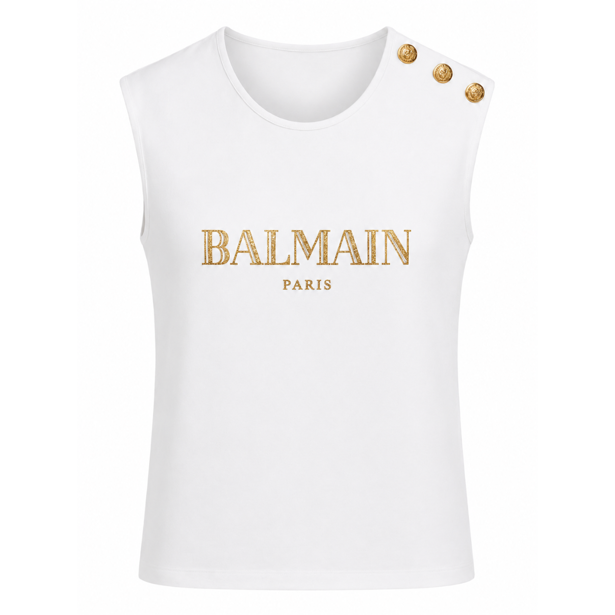 Balmain Cotton Tank Top Logo Dorato White