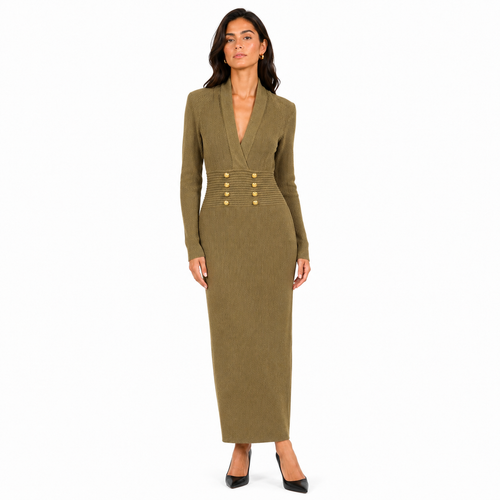 Balmain Dress Ribbed Green