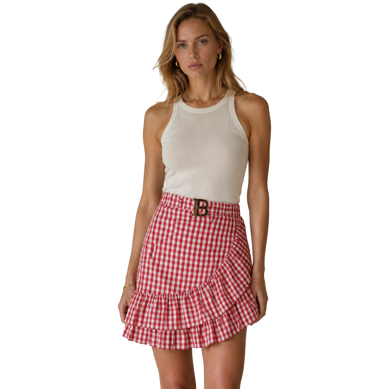 Balmain Skirt Checked Red