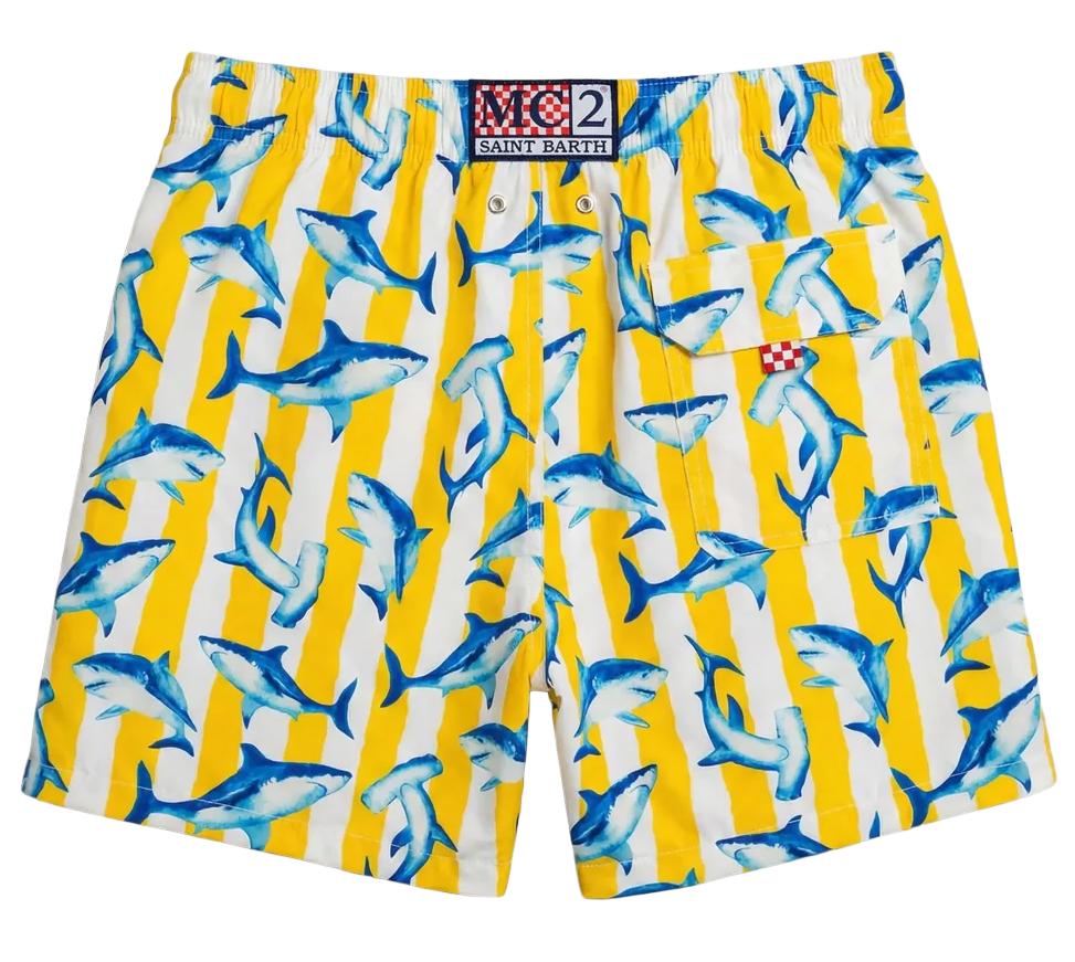 MC2 Saint Barth Man Gustavia Blue Shark Swimwear Yellow