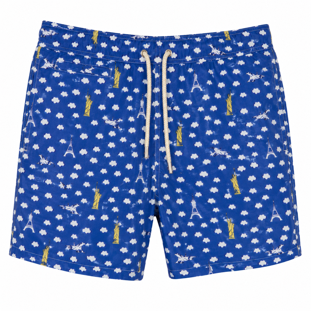 MC2 Saint Barth Man Swimsuit Patterned Concorde Blue