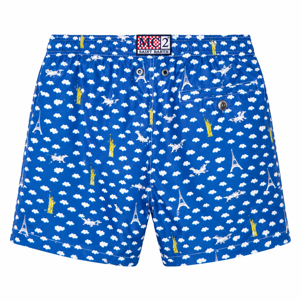 MC2 Saint Barth Man Swimsuit Patterned Concorde Blue