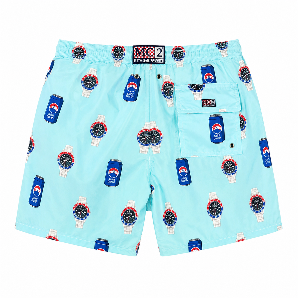 MC2 Saint Barth Man Swimsuit Patterned Watch Can Light Blue