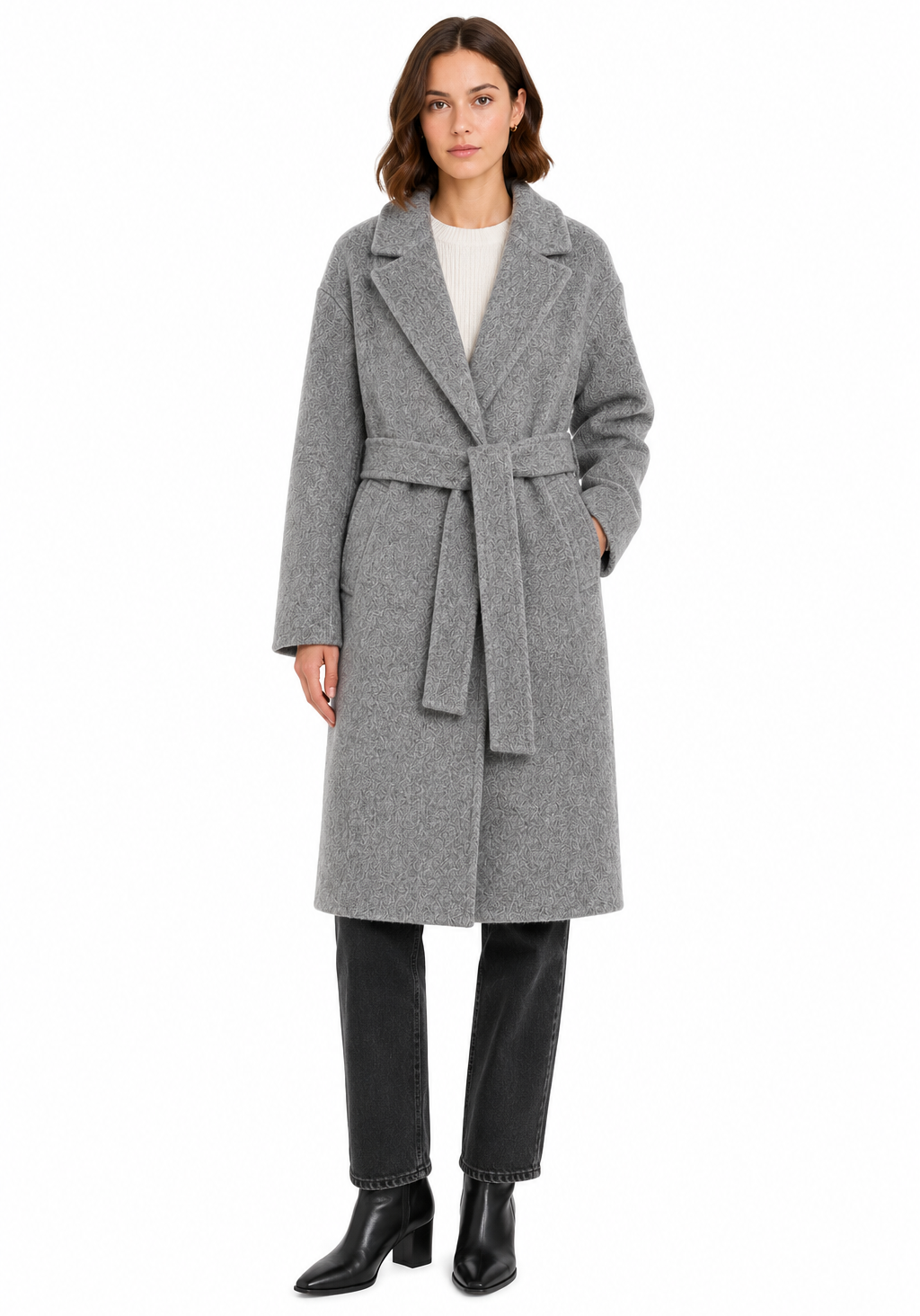 Bagutta Woman Coat Long Wool Belt Grey