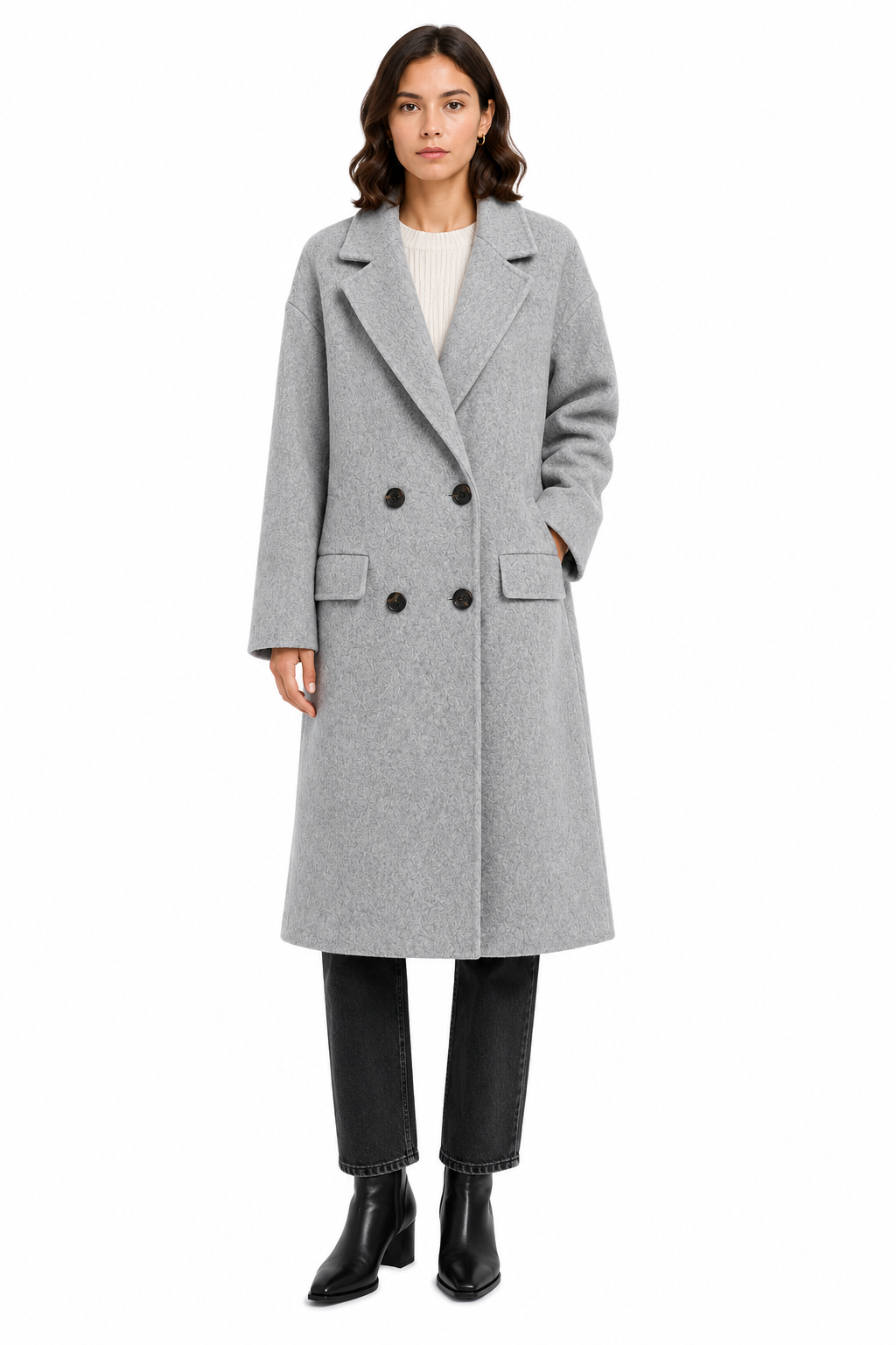 Bagutta Woman Coat Long Wool Double-Breasted Grey