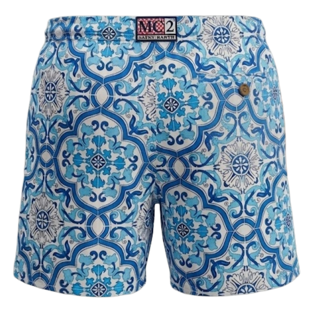 MC2 Saint Barth Man Swimsuit Sicily Tile Blue
