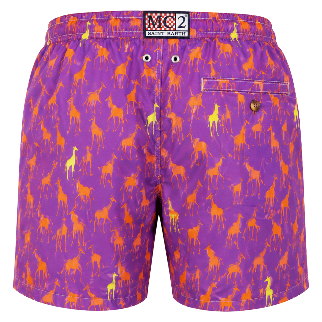 MC2 Saint Barth Man Swimsuit Giraffe Safari Purple