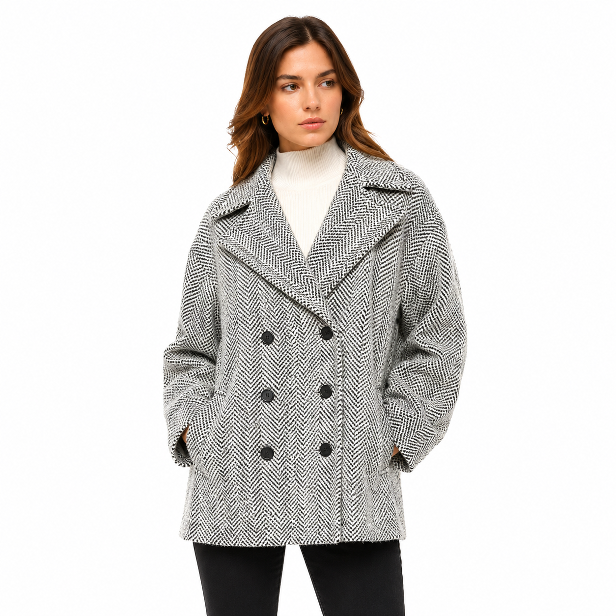 Patrizia Pepe Woman Coat Black Granit White