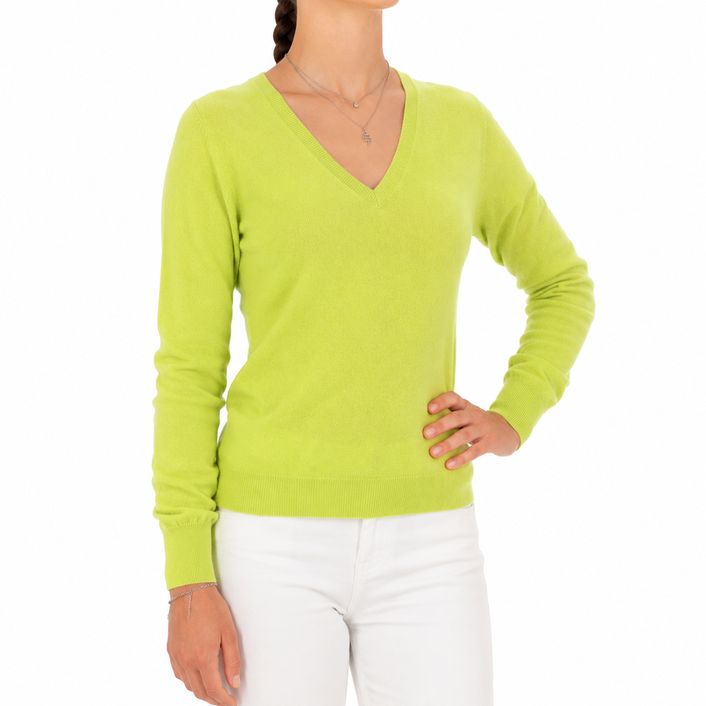 Emilio Romanelli Woman Knit Cashmere V-Neck Yellow