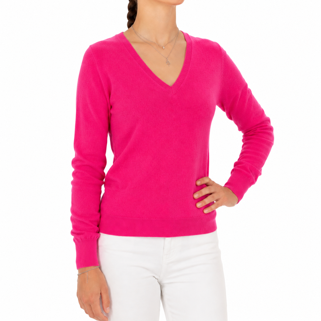 Emilio Romanelli Woman Knit Cashmere V-Neck Fuchsia