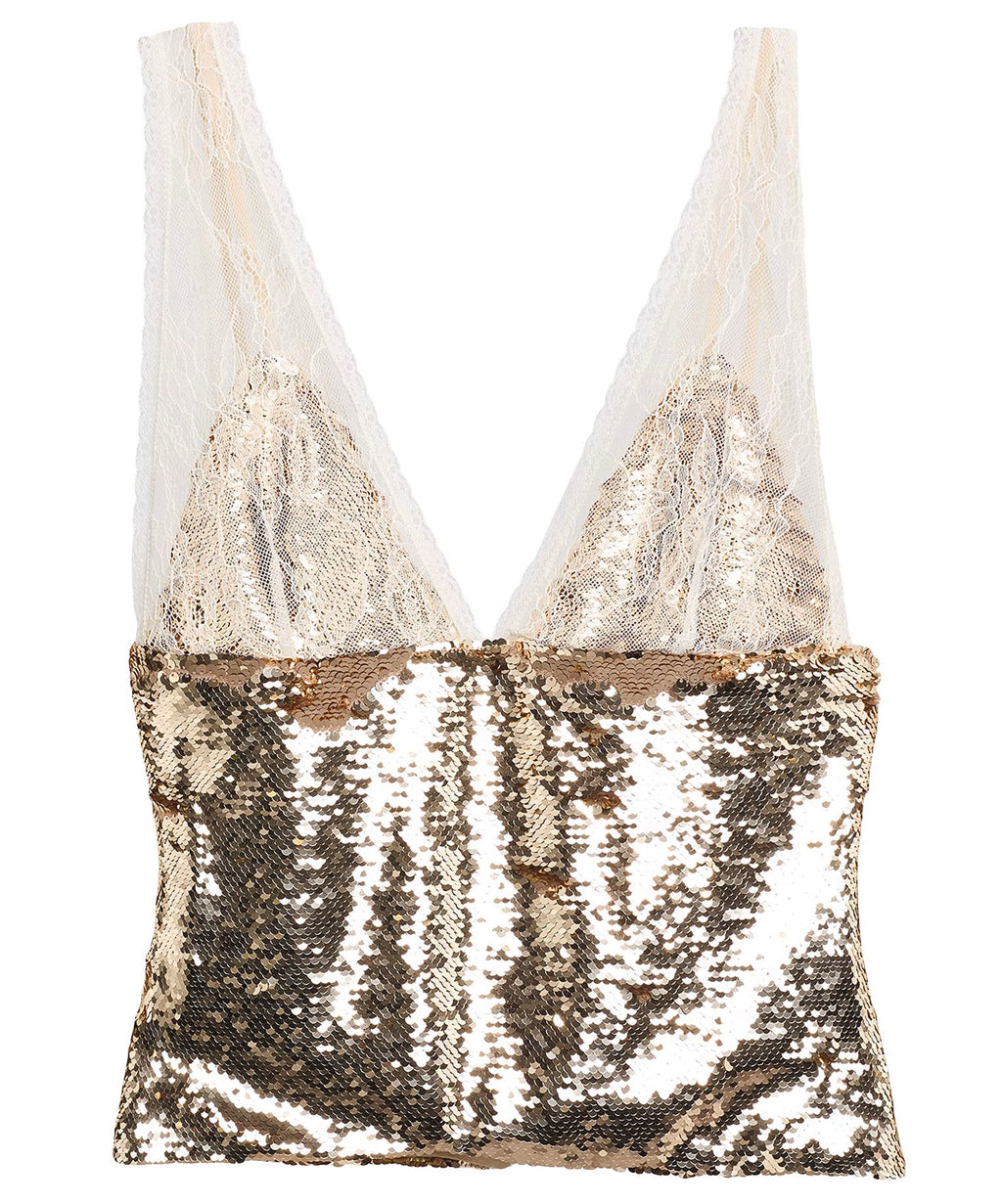 Patrizia Pepe Woman Top Sequins Gold Yellow