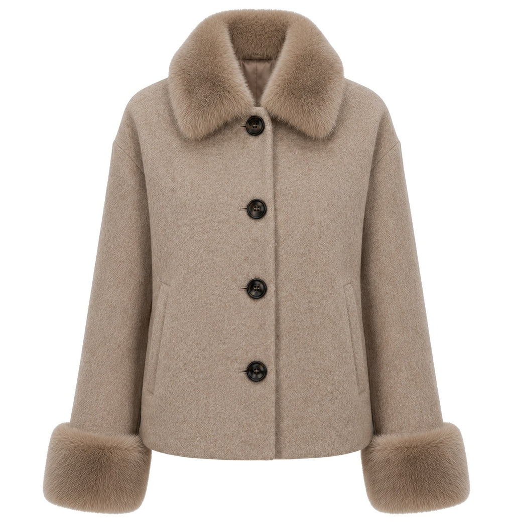 Loro Piana Fabric Woman Coat Short Pelliccia Camel