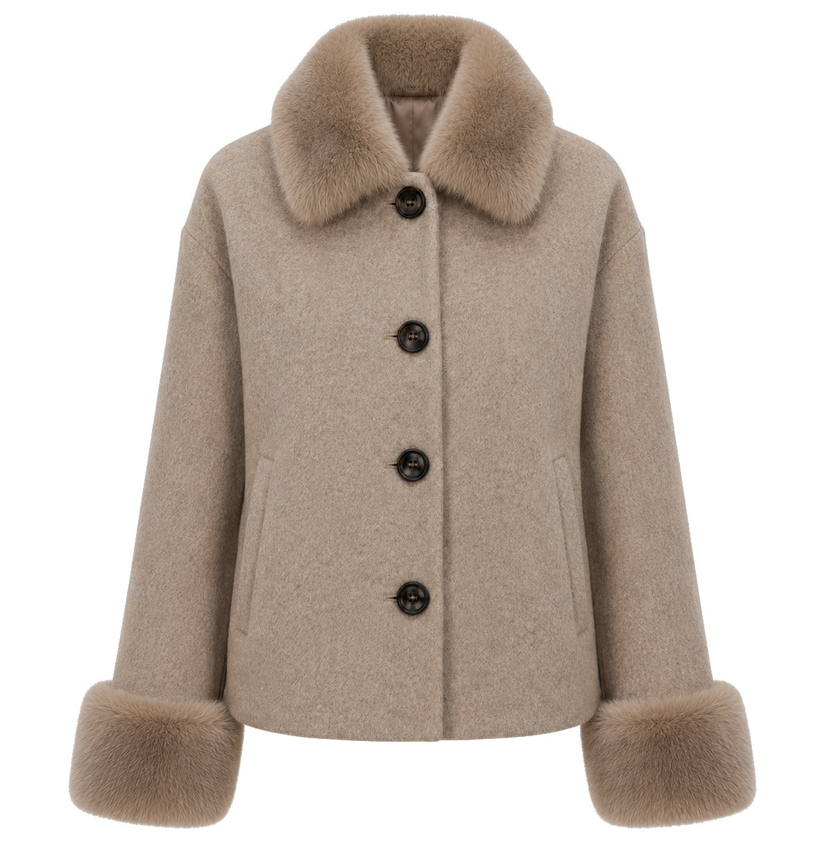 Loro Piana Fabric Woman Coat Short Pelliccia Camel