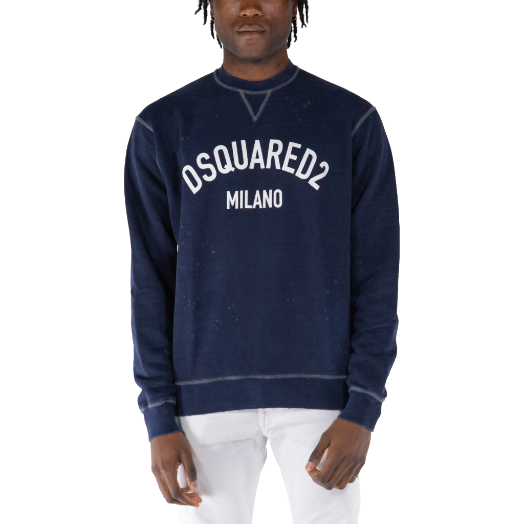 Dsquared2 Man Sweatshirt Crew Neck Distressed Blue