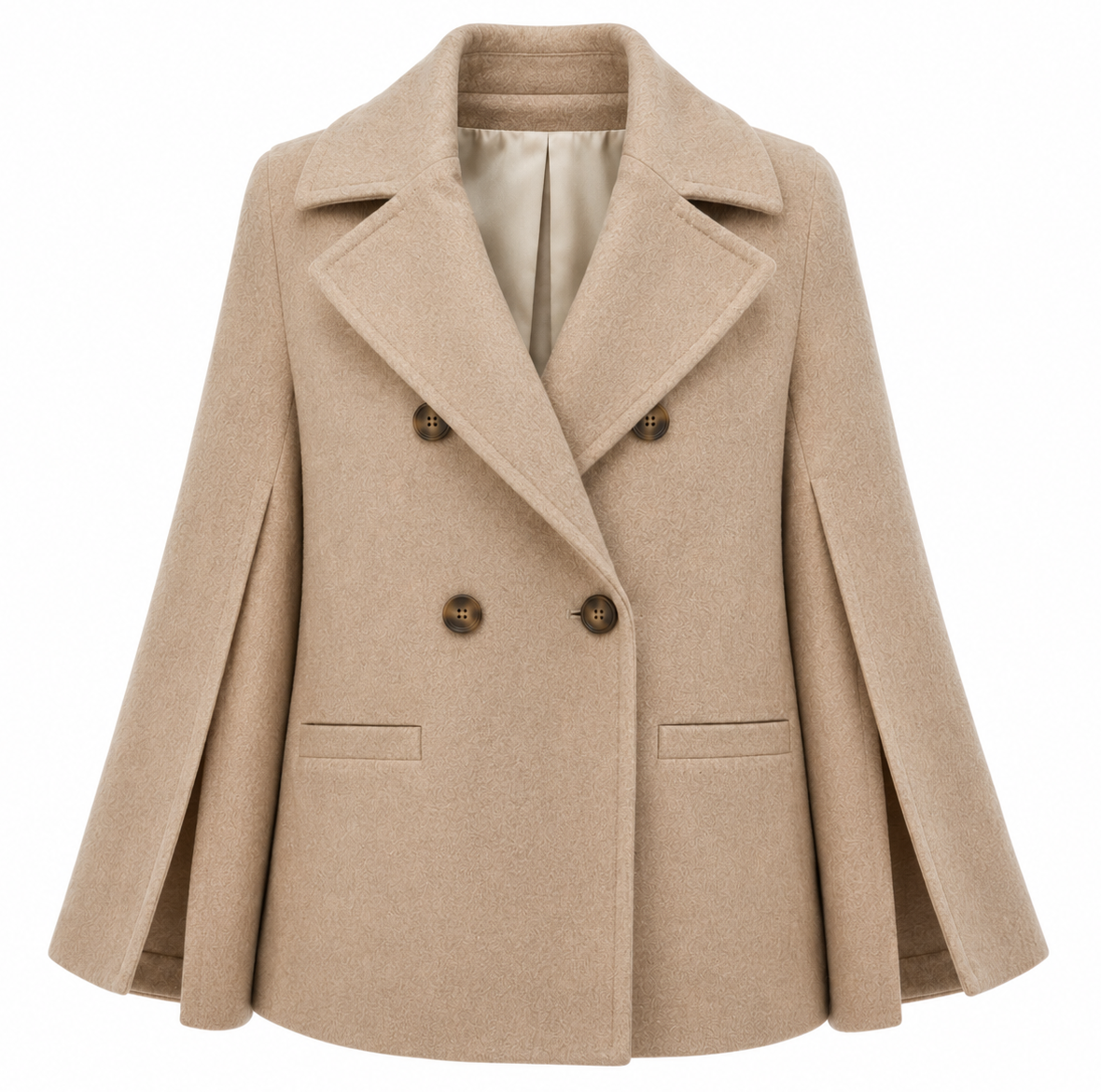 Loro Piana Fabric Woman Peacoat Double-Breasted Kimono Coats Beige