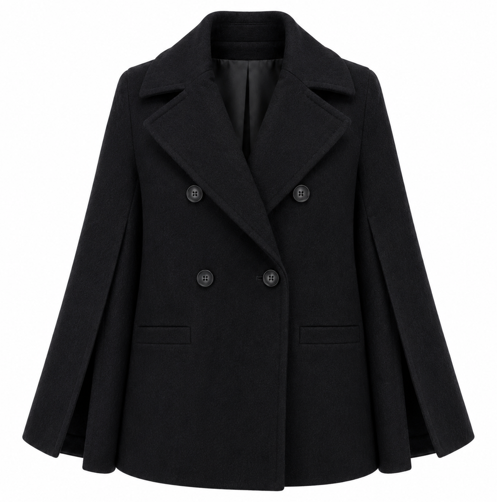 Loro Piana Fabric Woman Peacoat Double-Breasted Kimono Coats Black