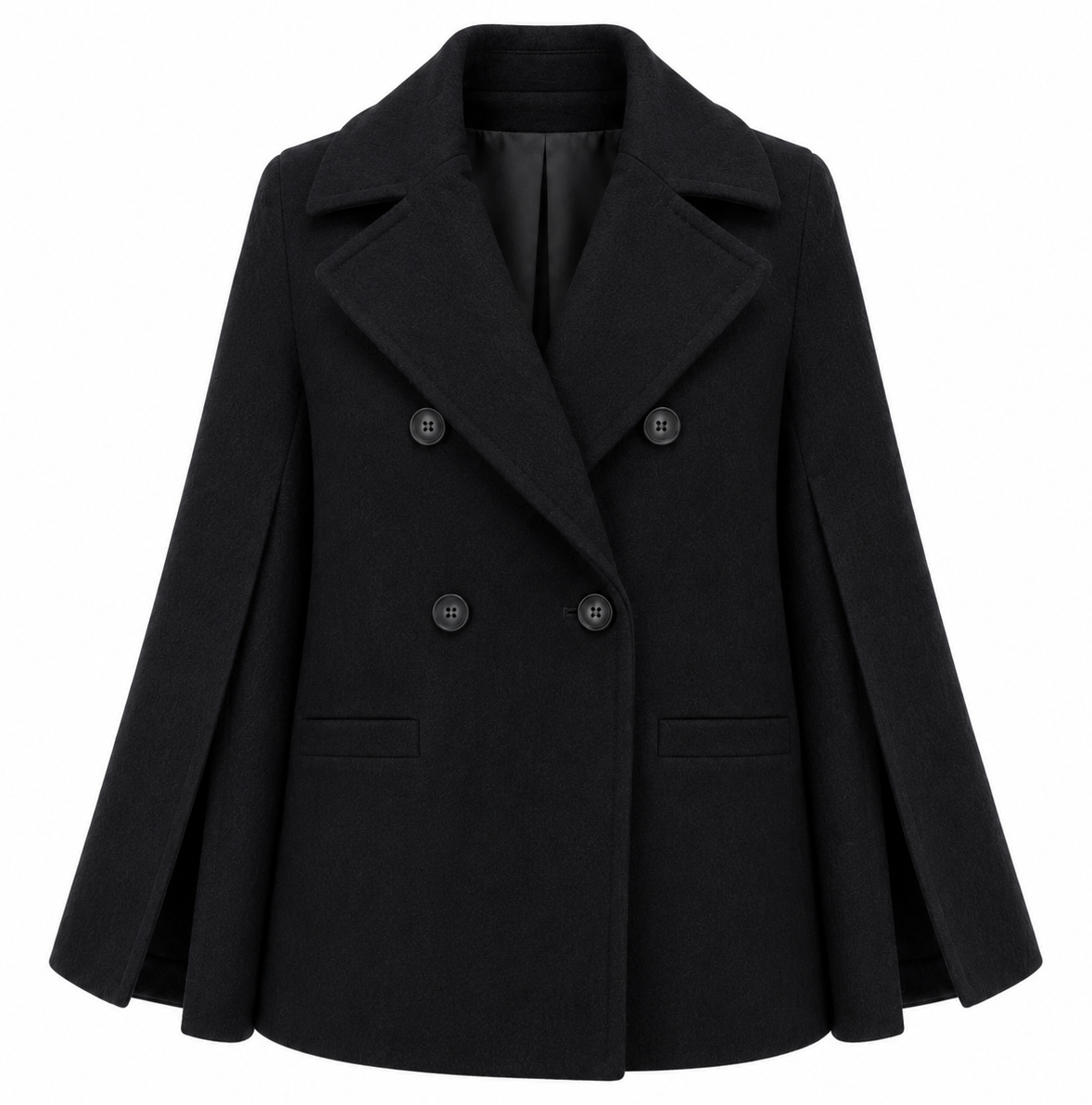 Loro Piana Fabric Woman Peacoat Double-Breasted Kimono Coats Black