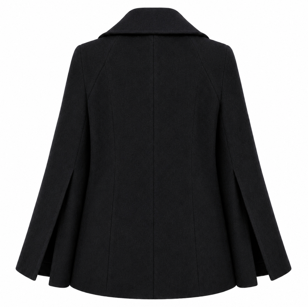Loro Piana Fabric Woman Peacoat Double-Breasted Kimono Coats Black