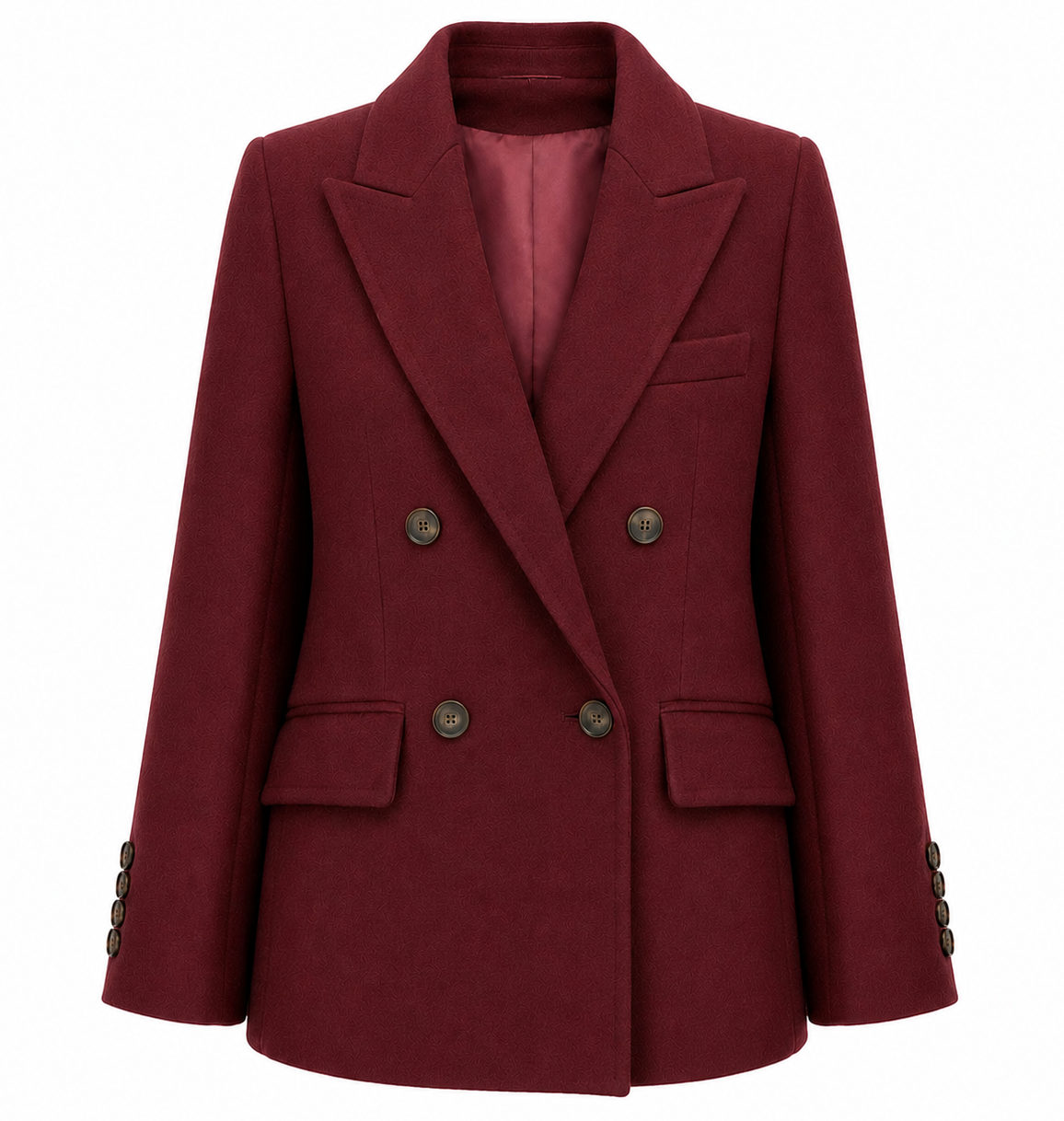 Loro Piana Fabric Woman Coat Short Double-Breasted Burgundy Red