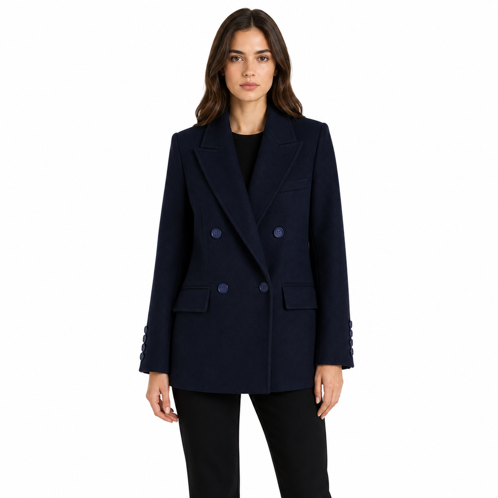 Loro Piana Fabric Woman Coat Short Double-Breasted Blue