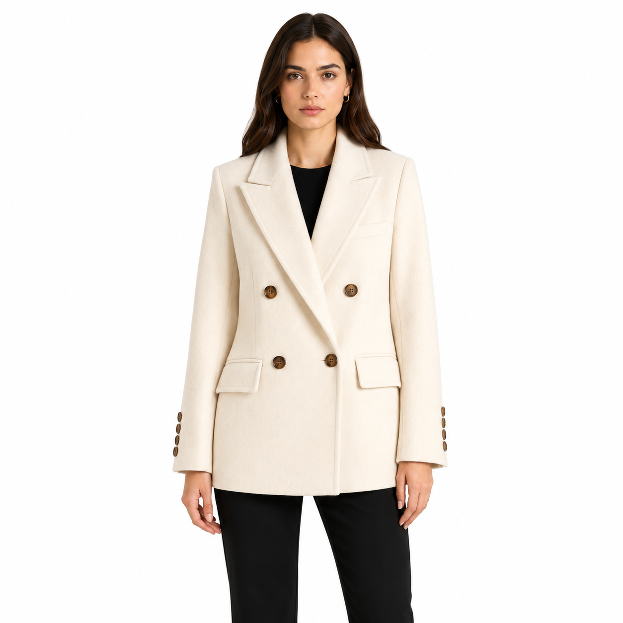 Loro Piana Fabric Woman Coat Short Double-Breasted Cream White