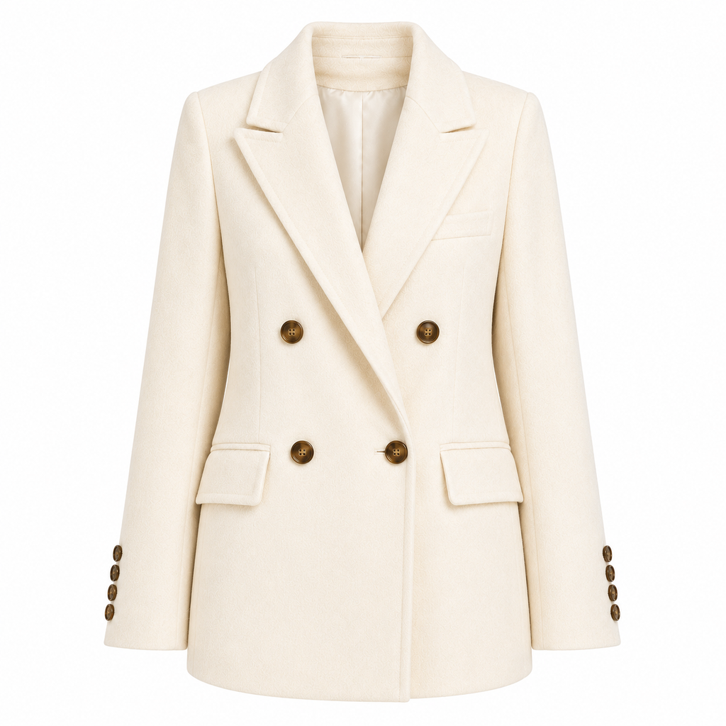Loro Piana Fabric Woman Coat Short Double-Breasted Cream White