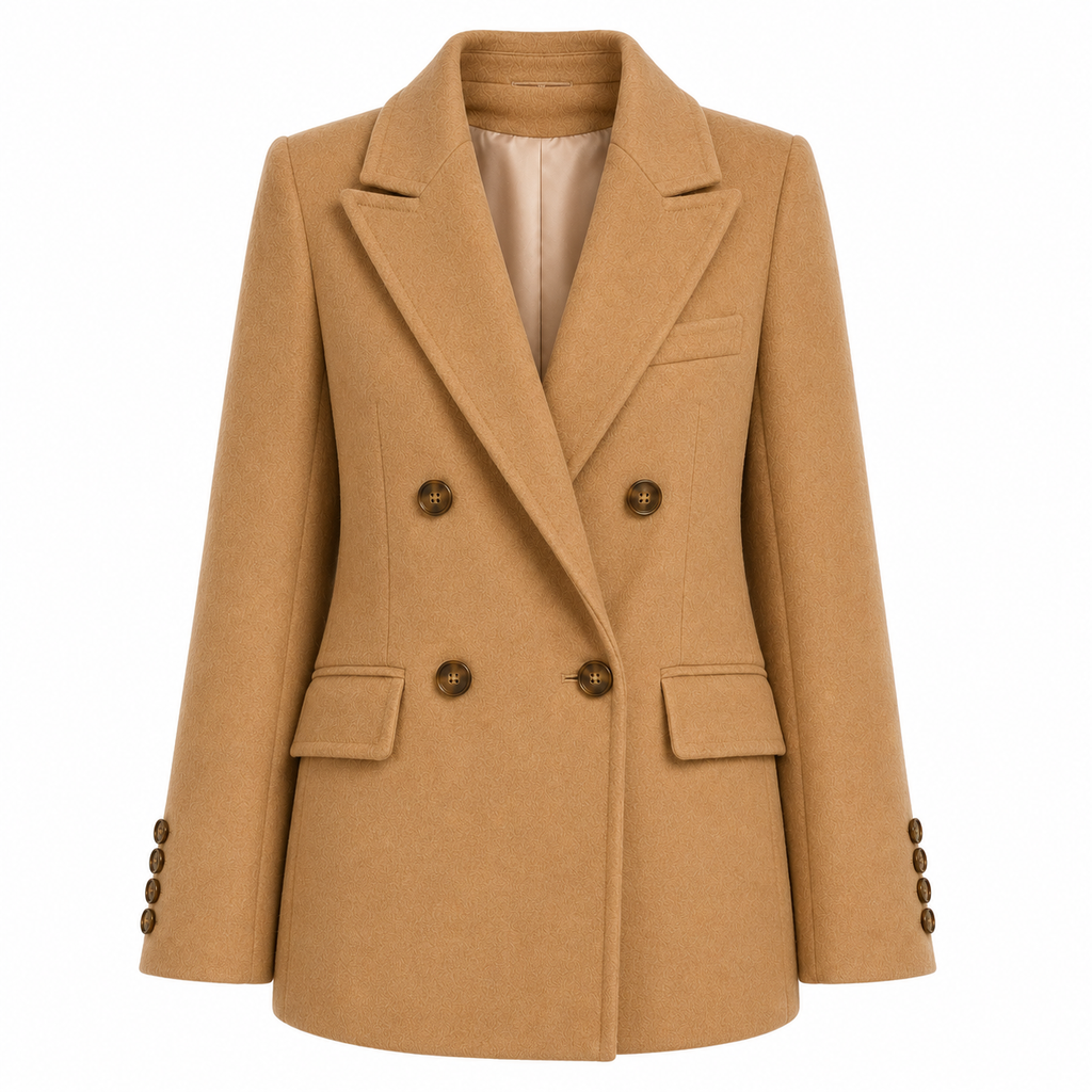 Loro Piana Fabric Woman Coat Short Double-Breasted Cammello Camel