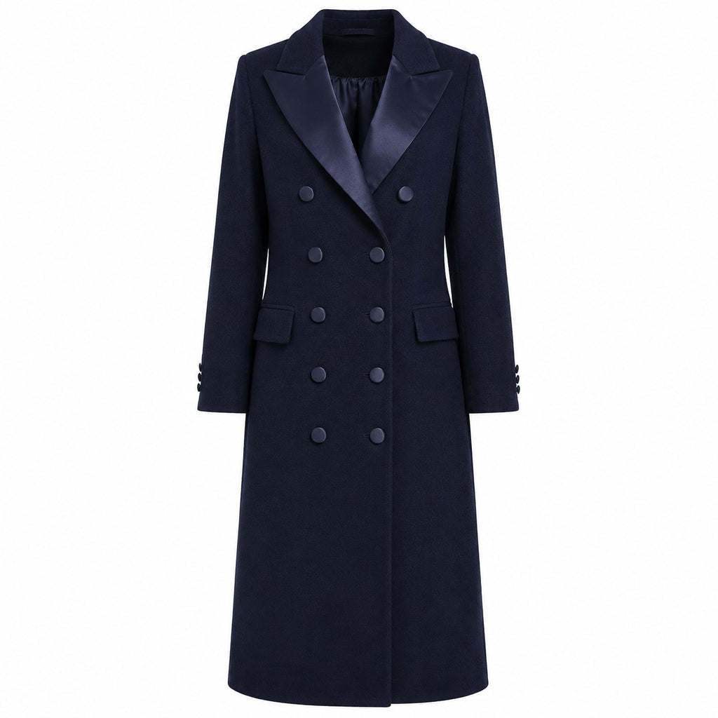 Loro Piana Fabric Woman Coat Long Lapel Satin Blue
