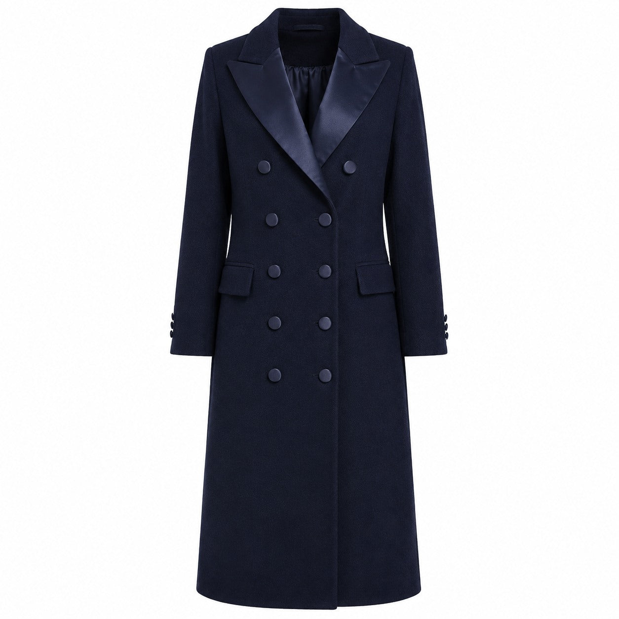 Loro Piana Fabric Woman Coat Long Lapel Satin Blue