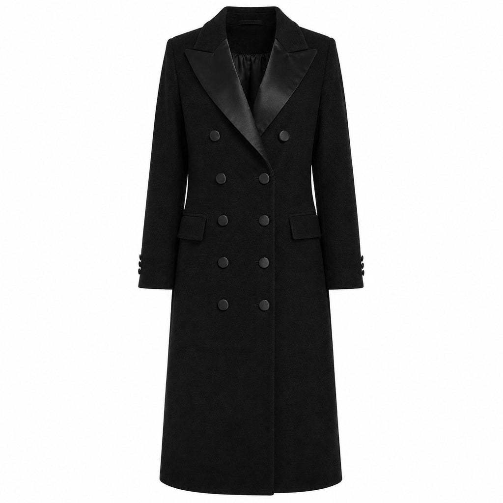 Loro Piana Fabric Woman Coat Long Lapel Satin Black