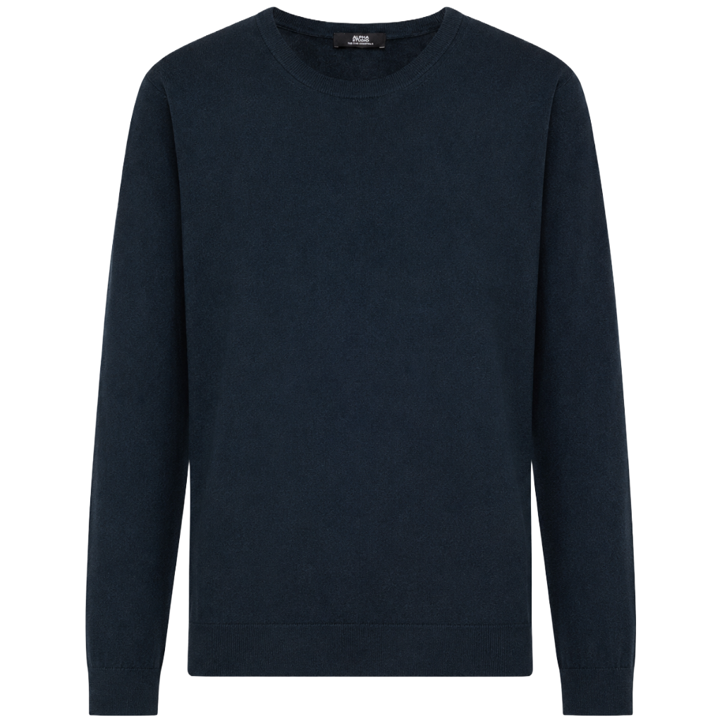 Alpha Studio Man Knit Crew Neck Silk Cashmere Blue