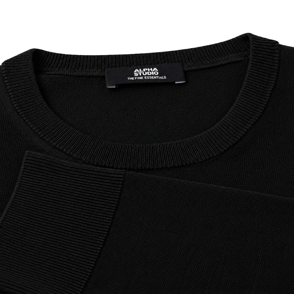 Alpha Studio Man Knit Crew Neck Silk Cashmere Black